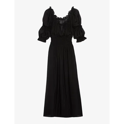 Claudie Pierlot Womens Noir / Gris Lace-up Off-the-shoulder Chiffon Maxi Dress