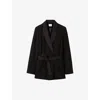 Claudie Pierlot Womens  Lapel-collar Tie-waist Woven Blazer In Noir / Gris
