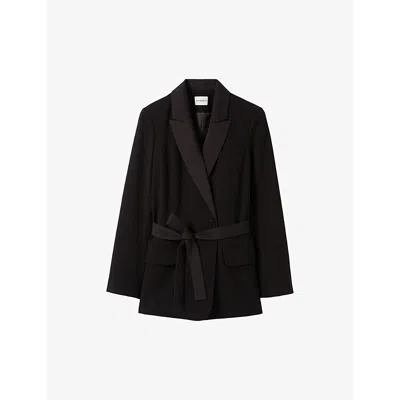 Claudie Pierlot Womens  Lapel-collar Tie-waist Woven Blazer In Noir / Gris