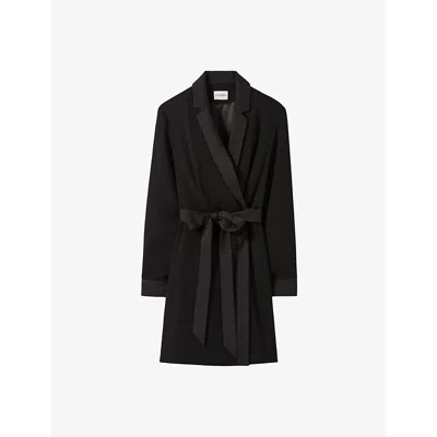 Claudie Pierlot Womens  Lapel-collar Tie-waist Woven Mini Dress In Noir / Gris