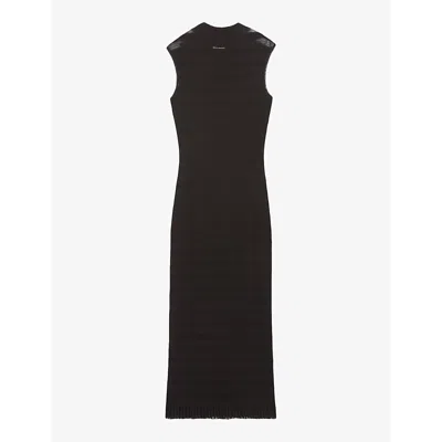 Claudie Pierlot Women's Noir / Gris Sheer-panel High-neck Stretch-woven Maxi Dress
