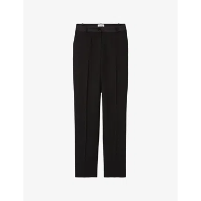 CLAUDIE PIERLOT WOMENS NOIR / GRIS SLIM-FIT MID-RISE WOVEN TROUSERS