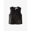 Claudie Pierlot Womens  Split-back Sequin-embellished Woven Top In Noir / Gris