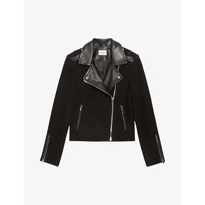 Claudie Pierlot Women's Noir / Gris Velvety Leather Biker Jacket