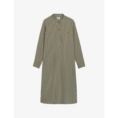 Claudie Pierlot Womens Verts Roche Stripe-patter Cotton Midi Dress