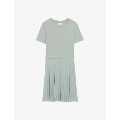 Claudie Pierlot Womens Verts Round-neck Pleated-skirt Cotton-blend Mini  Dress | ModeSens
