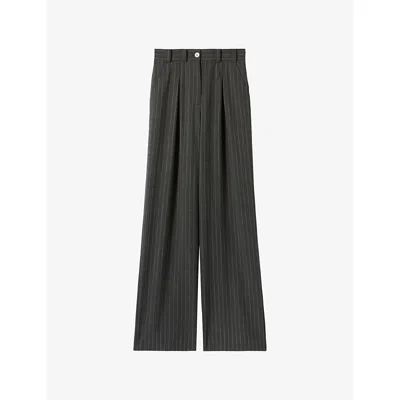 Claudie Pierlot Womens Anthracite Pinstriped Straight-leg High-rise Stretch-woven Trousers In Gray