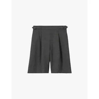 Claudie Pierlot Womens Anthracite Pleated Bermuda Wool-blend Shorts In Blue