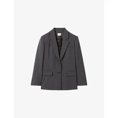 Claudie Pierlot Womens Striped Single-breasted Stretch Wool-blend Blazer Anthracite In Gray
