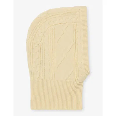 Claudie Pierlot Womens Baby Yellow Cable-knit Wool And Cashmere-blend Balaclava In Neutral