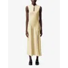 Claudie Pierlot Womens Baby Yellow Ruffle-neck Cut-out Satin Maxi Dress In Gold