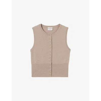 Claudie Pierlot Womens Beige Button-up Knitted Wool Top Xs In Multi