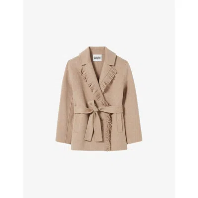 Claudie Pierlot Womens Beige Double-breasted Fringed Wool-blend Coat In Neutral