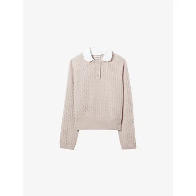 Claudie Pierlot Womens Beige Peter Pan-collar Cable-knit Wool And Cashmere Jumper In Brown