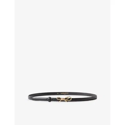 Claudie Pierlot Womens Black Bow-buckle Slim Leather Belt