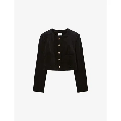 Claudie Pierlot Womens Black Boxy Round-neck Stretch-velvet Jacket