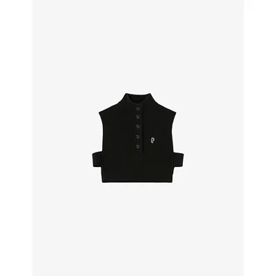 Claudie Pierlot Womens Black Brand-embroidered Sleeveless Wool Top