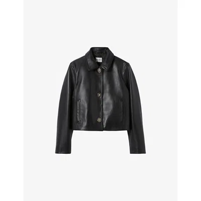 Claudie Pierlot Womens Black Clasp-front Side-pocket Leather Jacket