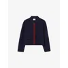 Claudie Pierlot Womens Black Contrast-trim Ribbed Knitted Cardigan In Blue
