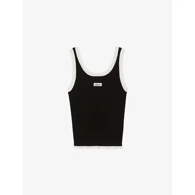 Claudie Pierlot Womens Black Contrast-trim Ribbed Knitted Top