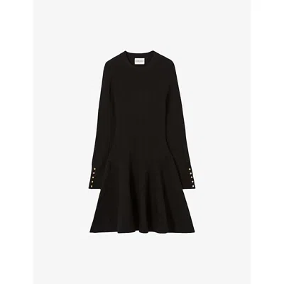 Claudie Pierlot Womens Black Flared-skirt Ribbed Knitted Mini Dress