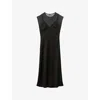Claudie Pierlot Womens Black Flowy Lace-trim Organza Midi Dress In Black