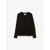 Claudie Pierlot Womens Black Frill-trim Slim-fit Knitted Cardigan In Black
