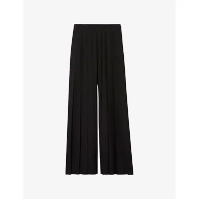 Claudie Pierlot Womens Black Pleated Wide-leg Woven Trousers