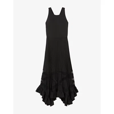 Claudie Pierlot Womens Black Round-neck Pleated-skirt Woven Midi Dress