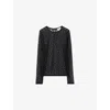 Claudie Pierlot Womens Black Sheer Lace-embroidered Stretch-woven Top In Black