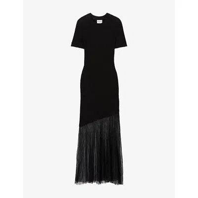 Claudie Pierlot Womens Short-sleeved Ribbed Knitted Maxi Dress Black