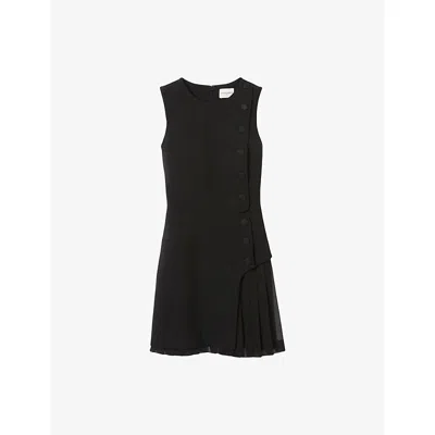CLAUDIE PIERLOT WOMENS BLACK SLEEVELESS PLEATED-SKIRT STRETCH-WOVEN MINI DRESS
