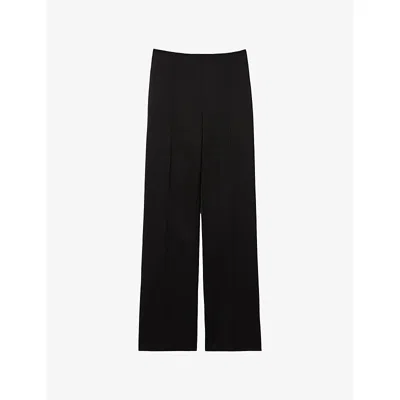 Claudie Pierlot Womens Black Straight-leg Belted-waist Satin Trousers