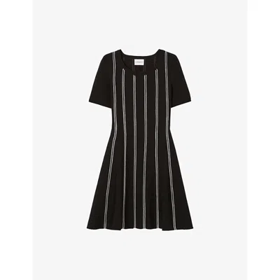 CLAUDIE PIERLOT WOMENS BLACK STRIPED SHORT-SLEEVED KNITTED MINI DRESS