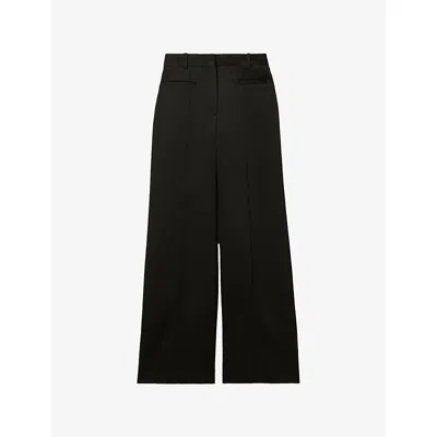 Claudie Pierlot Womens Black Tailored Wide-leg Satin Trousers