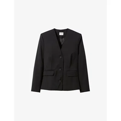 Claudie Pierlot Womens Black V-neck Padded-shoulder Woven Jacket