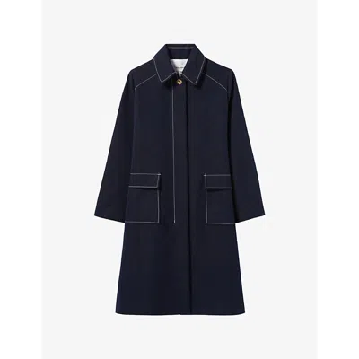 Claudie Pierlot Womens  Belted Mid-length Denim Trench Coat In Bleus