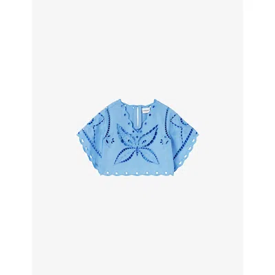Claudie Pierlot Womens Bleus Butterfly-embroidered Relaxed-fit Cotton Top In Blue