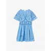 Claudie Pierlot Womens Bleus Butterfly-embroidered Short-sleeve Cotton Mini Dress In Blue