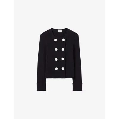 Claudie Pierlot Womens  Button-embellished Double-breasted Wool-blend Cardigan In Bleus