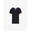 Claudie Pierlot Womens  Cp Embroidery Contrast-trim Fine-knit Silk Top In Bleus
