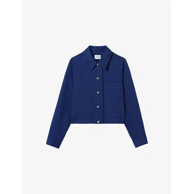 CLAUDIE PIERLOT WOMENS BLEUS CROPPED STRAIGHT LINEN-BLEND JACKET