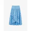 Claudie Pierlot Womens Bleus Embroidered Button-down Cotton Midi Skirt