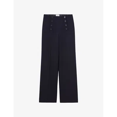 CLAUDIE PIERLOT WOMENS BLEUS FLARED WIDE-LEG MID-RISE STRETCH-WOVEN TROUSERS