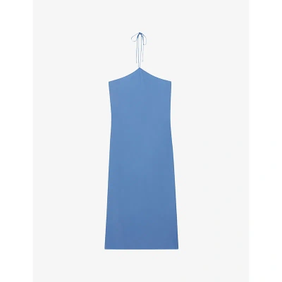 Claudie Pierlot Womens Bleus Halter Neck-tie Woven Midi Dress