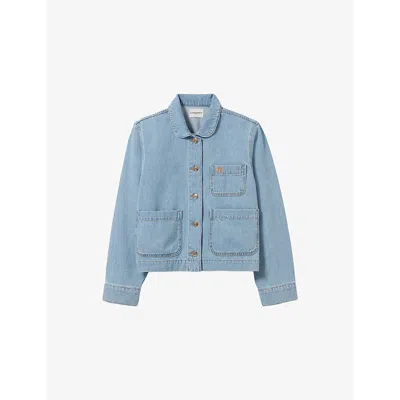 CLAUDIE PIERLOT WOMENS BLEUS LOGO-EMBROIDERED PATCH-POCKET DENIM JACKET