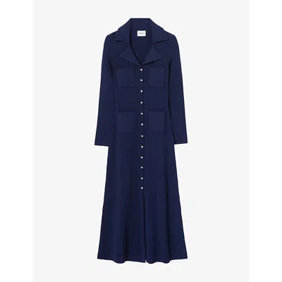 Claudie Pierlot Womens Bleus Patch-pocket Slim-fit Stretch-knit Midi Dress