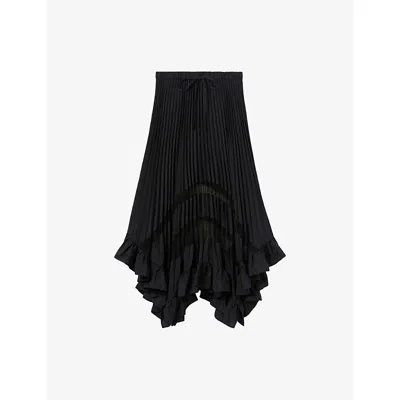 Claudie Pierlot Womens Bleus Pleated Elasticated-waist Woven Midi Skirt In Blue