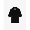Claudie Pierlot Womens Bleus Polo-collar Slim-fit Stretch-knit Top