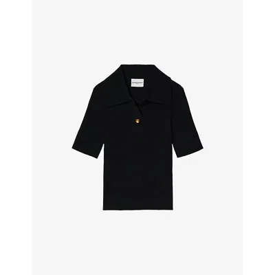Claudie Pierlot Womens Bleus Polo-collar Slim-fit Stretch-knit Top